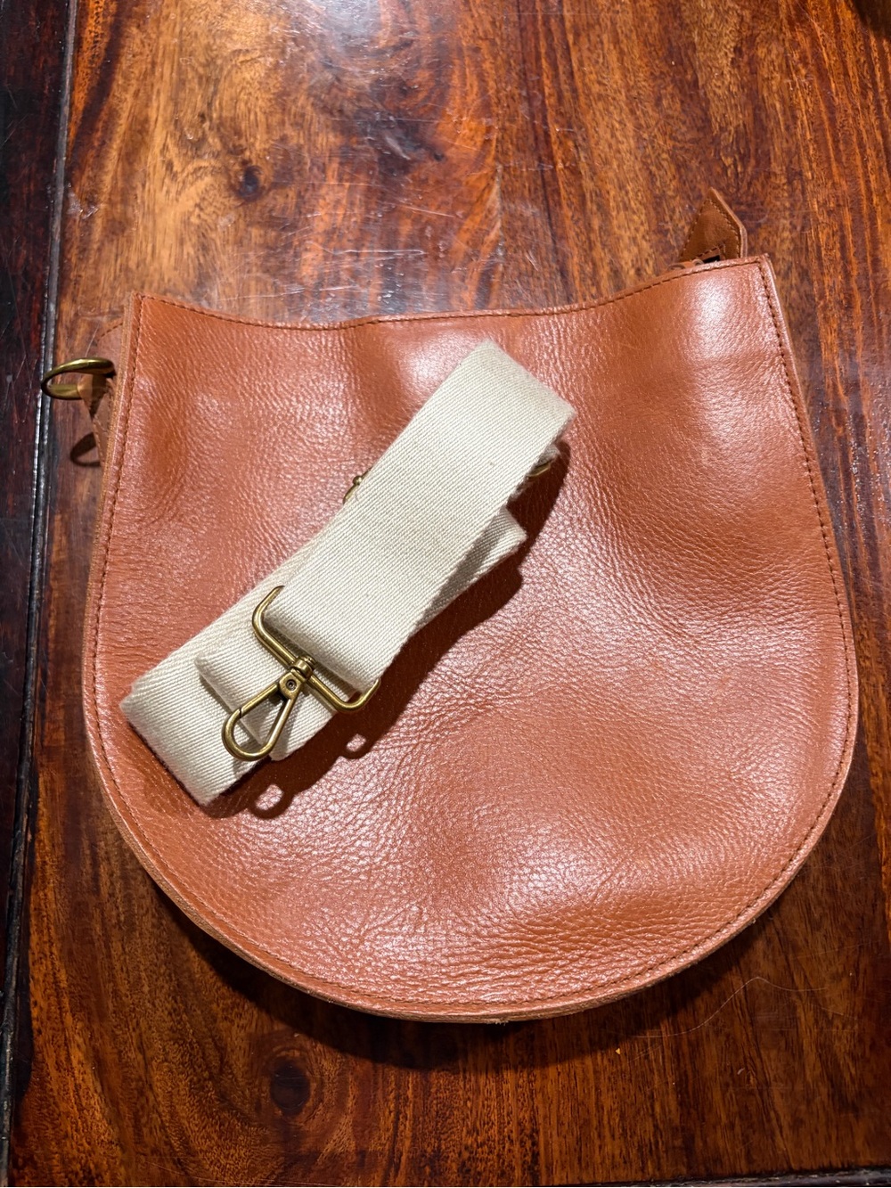 Madewell Transport Saddle Bag Chestnut Leather Crossbody with Canvas Strap - Picture 2 of 2